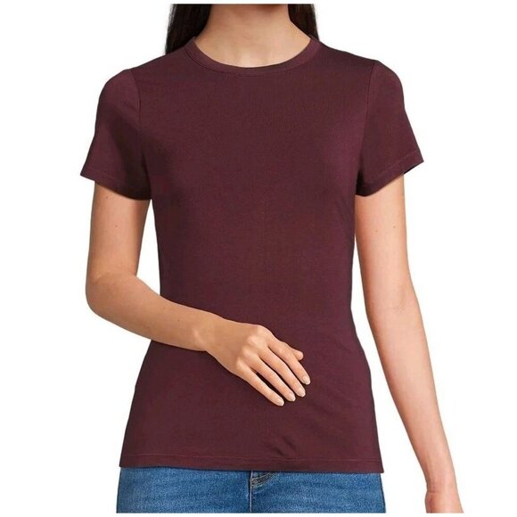 Land's End Stretchy Top Women Size 14-16 Burgundy Half Sleeve Pullover - Picture 1 of 9